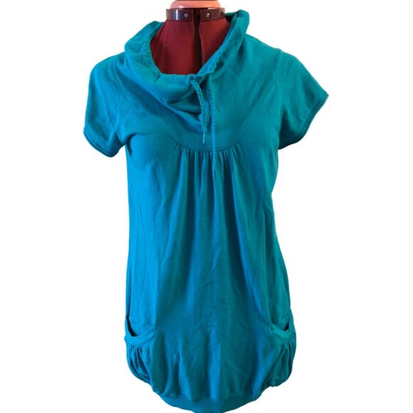 Tunic - Twik top in turquoise cotton Cowl neck with lace side pockets Medium - Picture 1 of 7